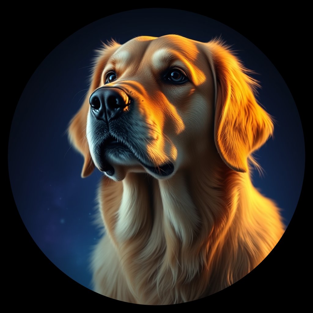 Cosmic medallion portrait of GRLS_grls52T7KVUU, a Golden Retriever