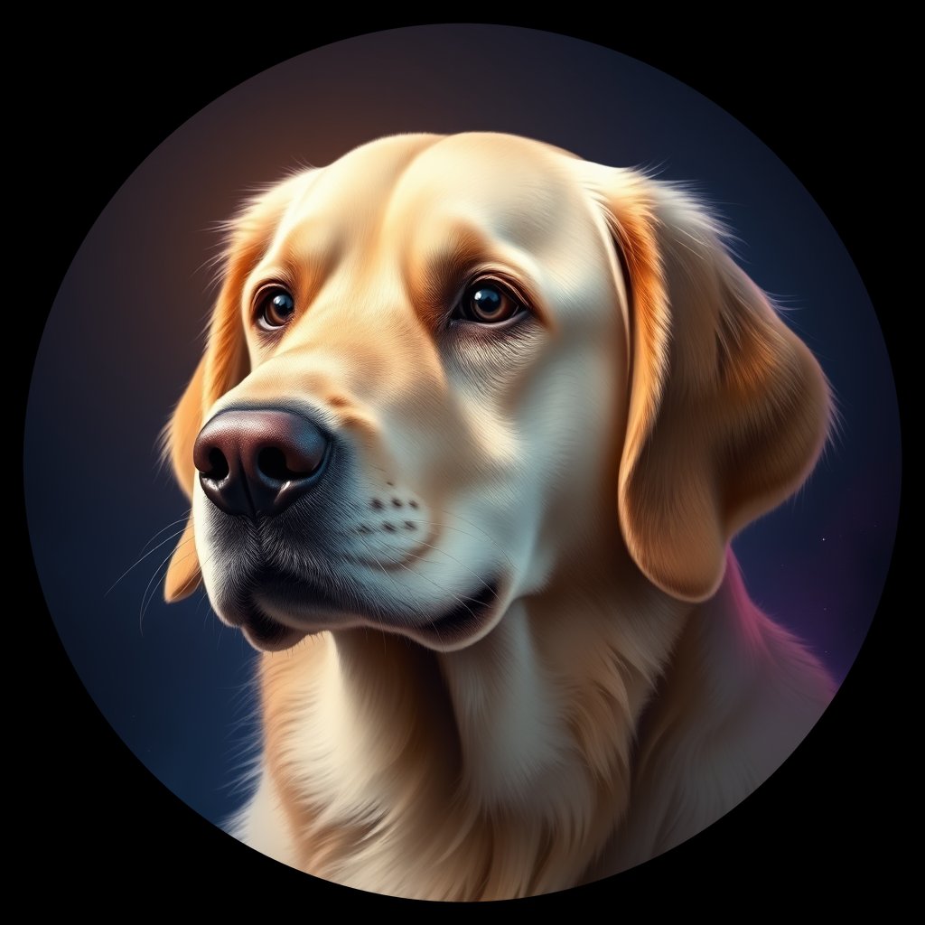 Cosmic medallion portrait of GRLS_grls52ZAXOFF, a Golden Retriever