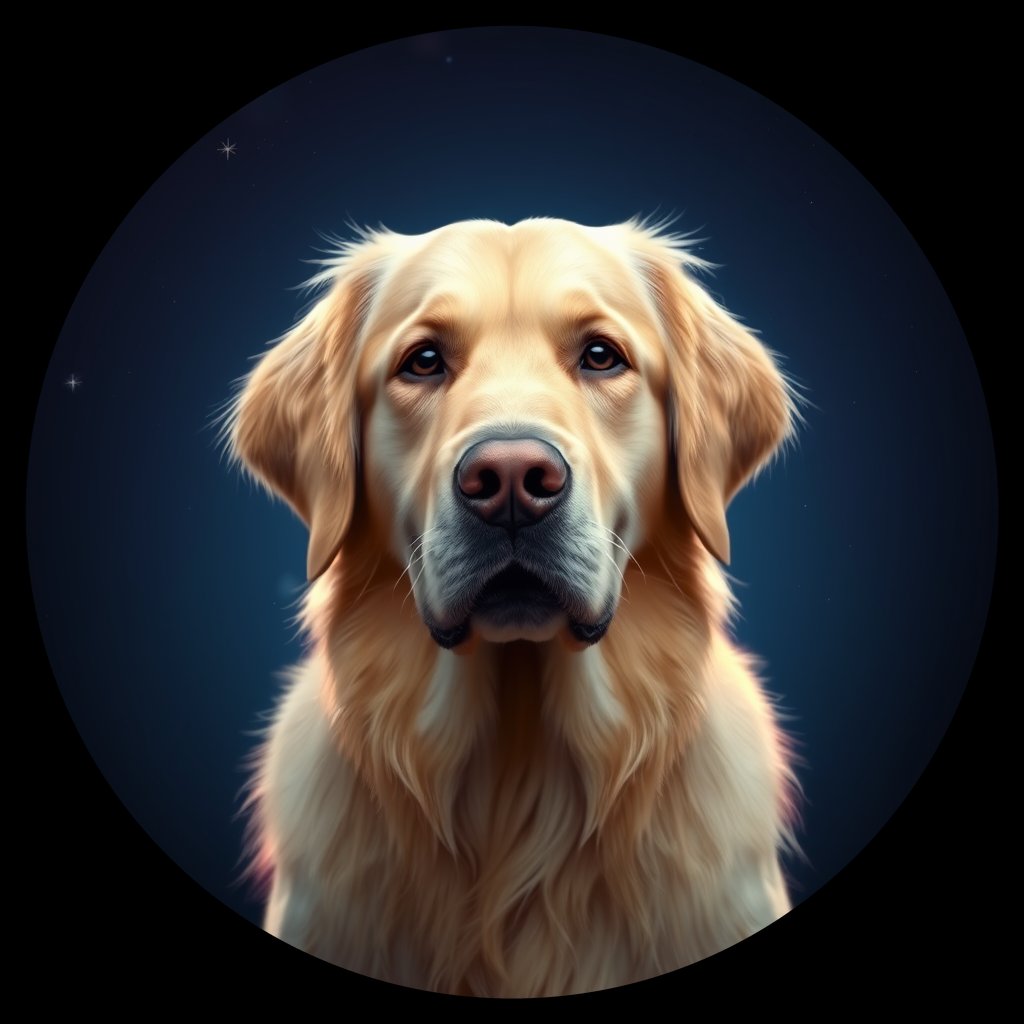 Cosmic medallion portrait of GRLS_grls54KD2OTT, a Golden Retriever