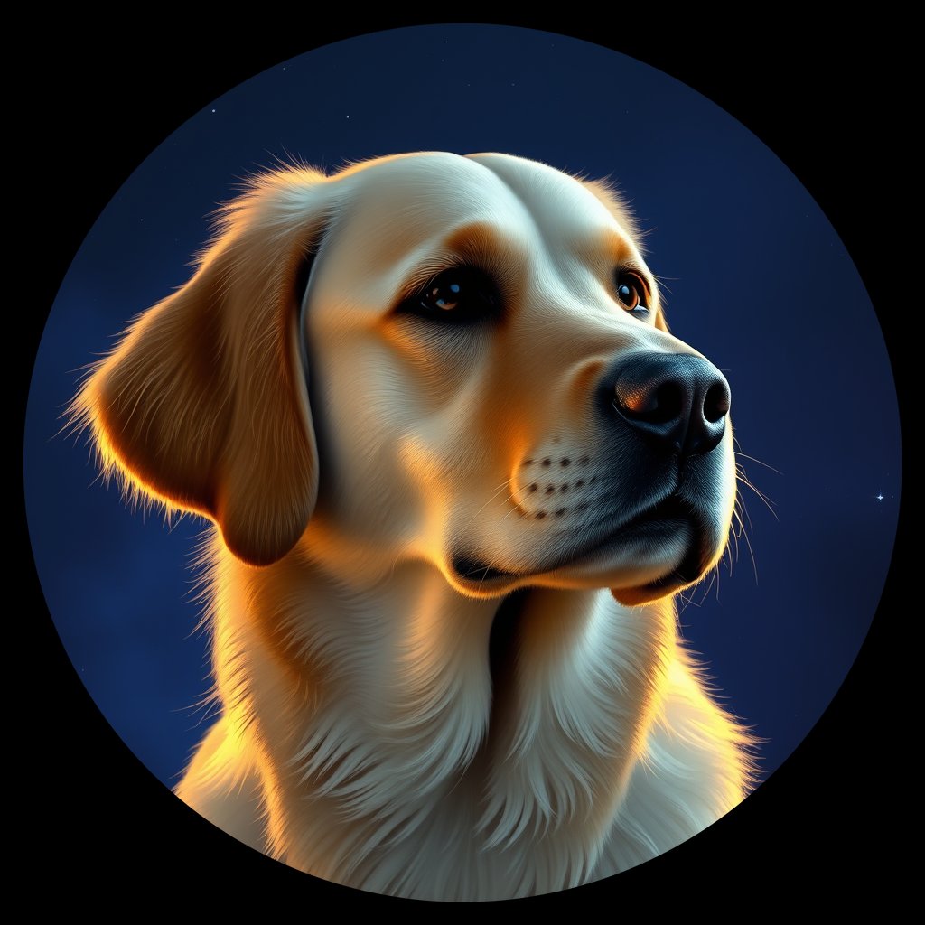 Cosmic medallion portrait of GRLS_grls54PZRMMM, a Golden Retriever