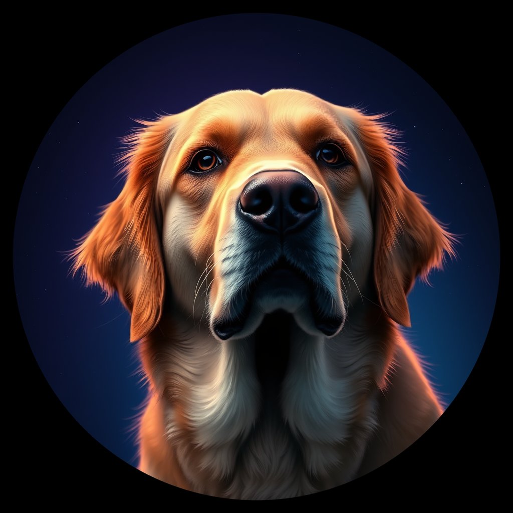 Cosmic medallion portrait of GRLS_grls54QYO55, a Golden Retriever