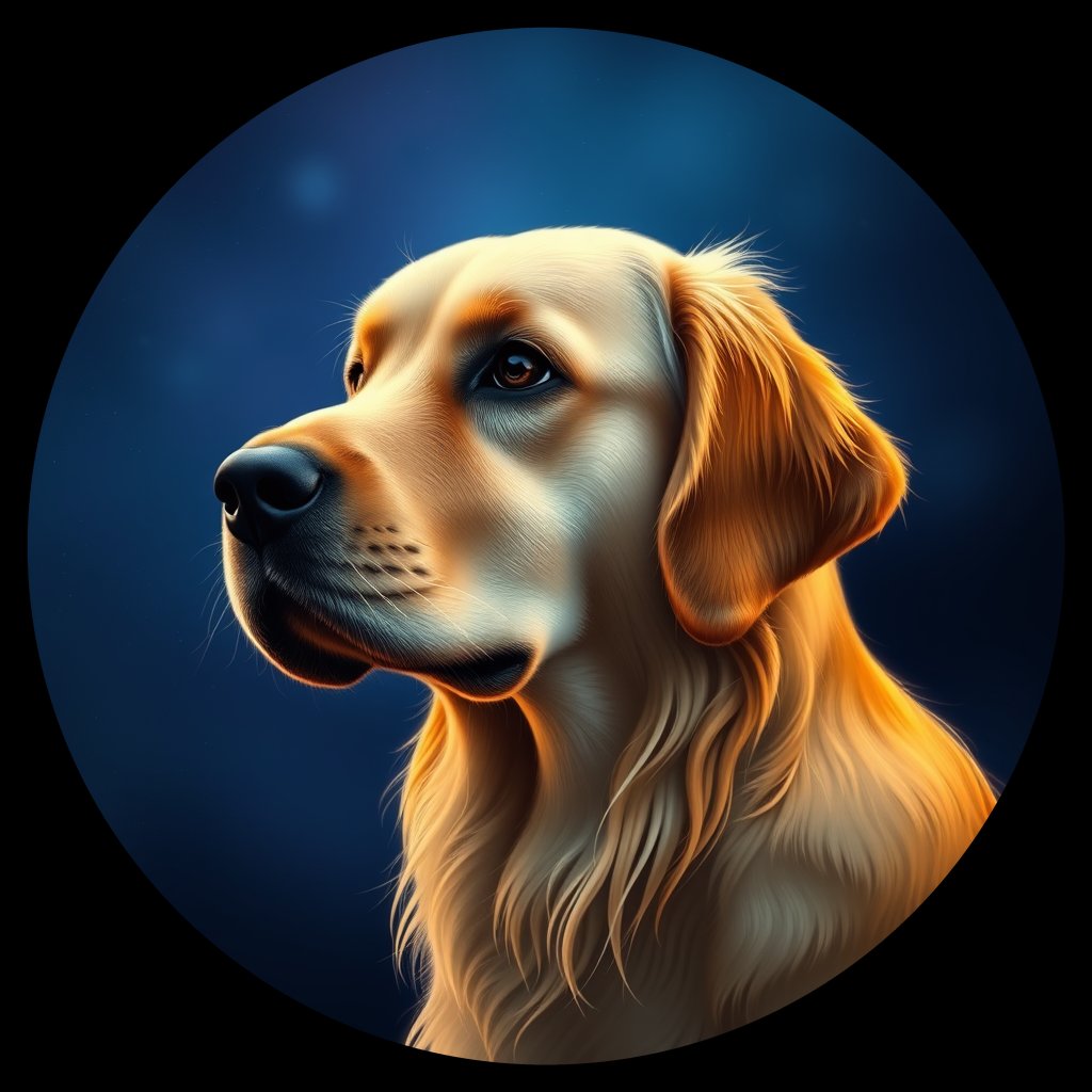 Cosmic medallion portrait of GRLS_grls55LQIG66, a Golden Retriever