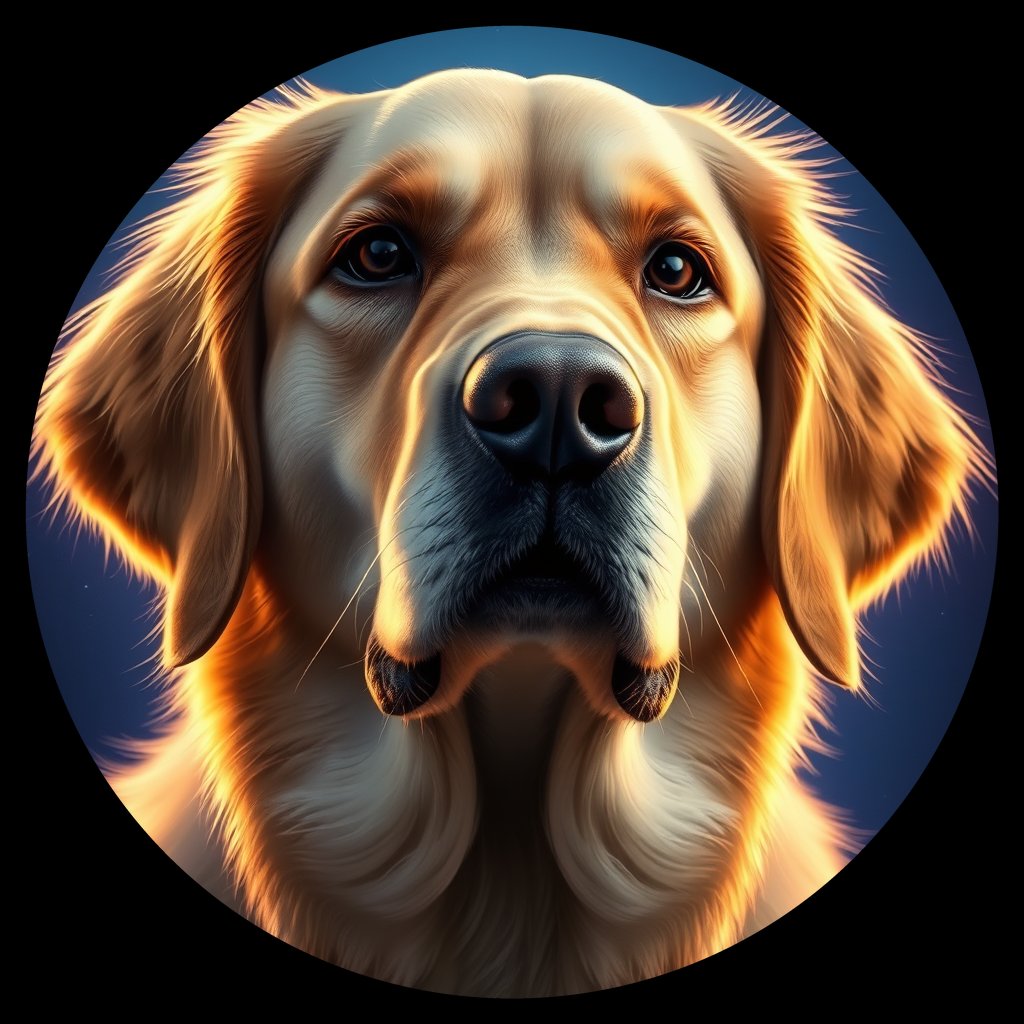 Cosmic medallion portrait of GRLS_grls5607BI44, a Golden Retriever