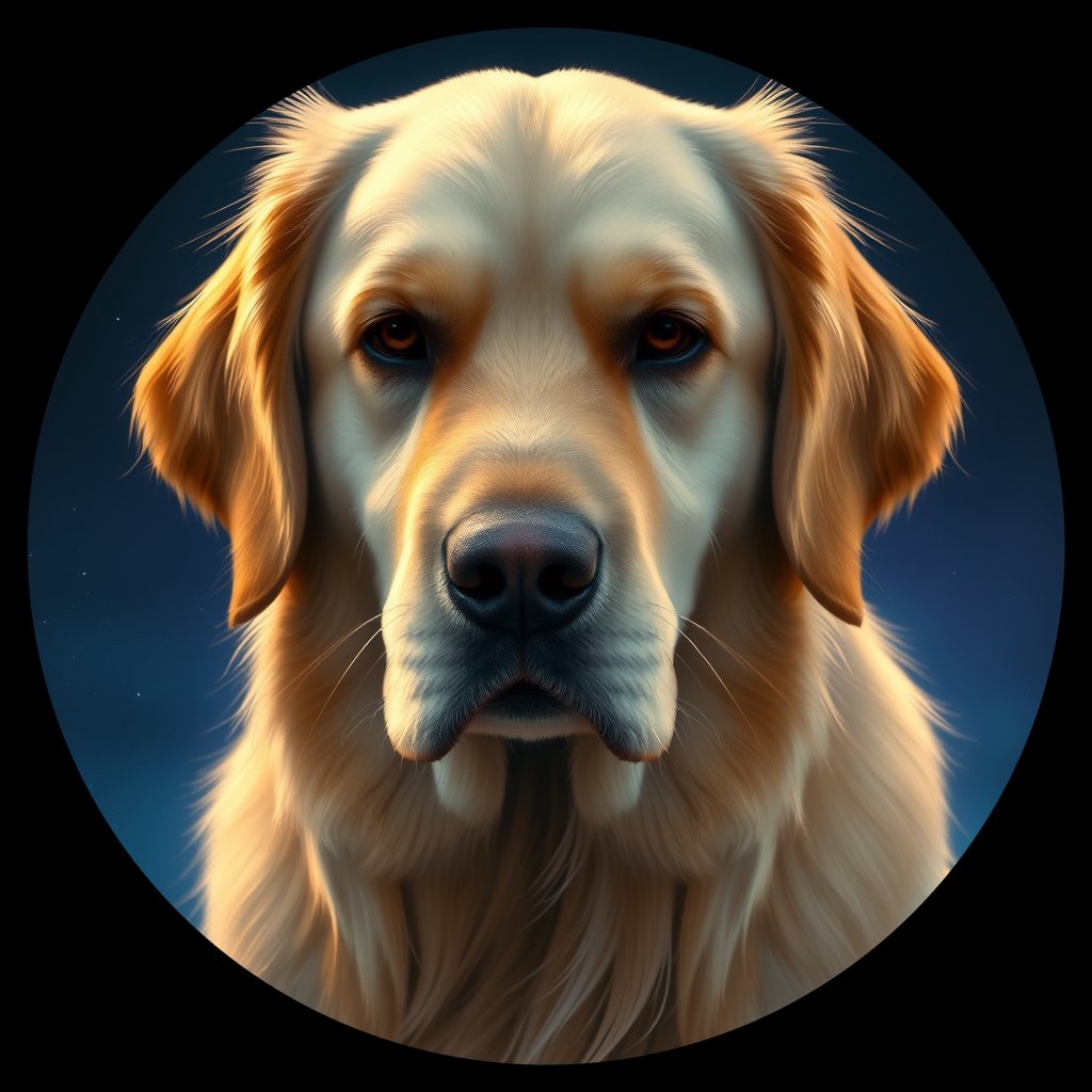 Cosmic medallion portrait of GRLS_grls5663T6FF, a Golden Retriever