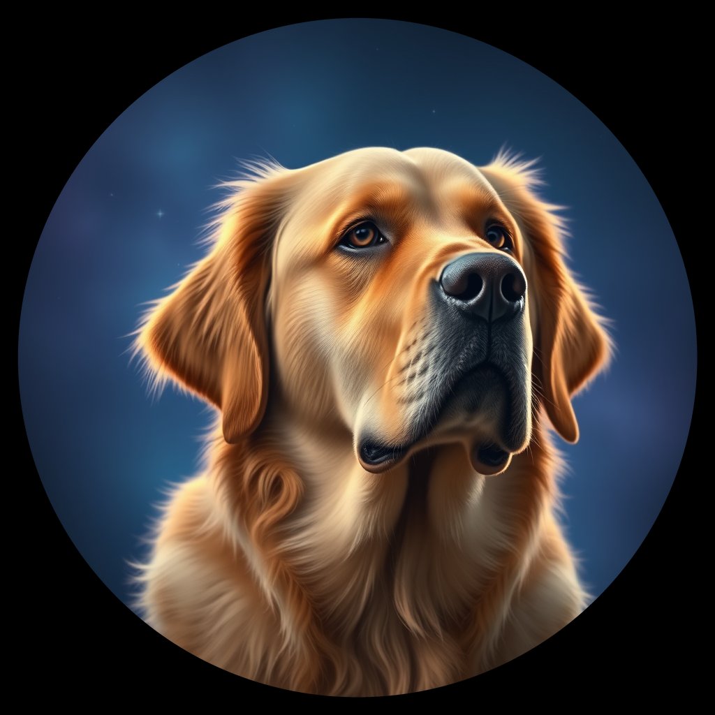 Cosmic medallion portrait of GRLS_grls56OU2P, a Golden Retriever