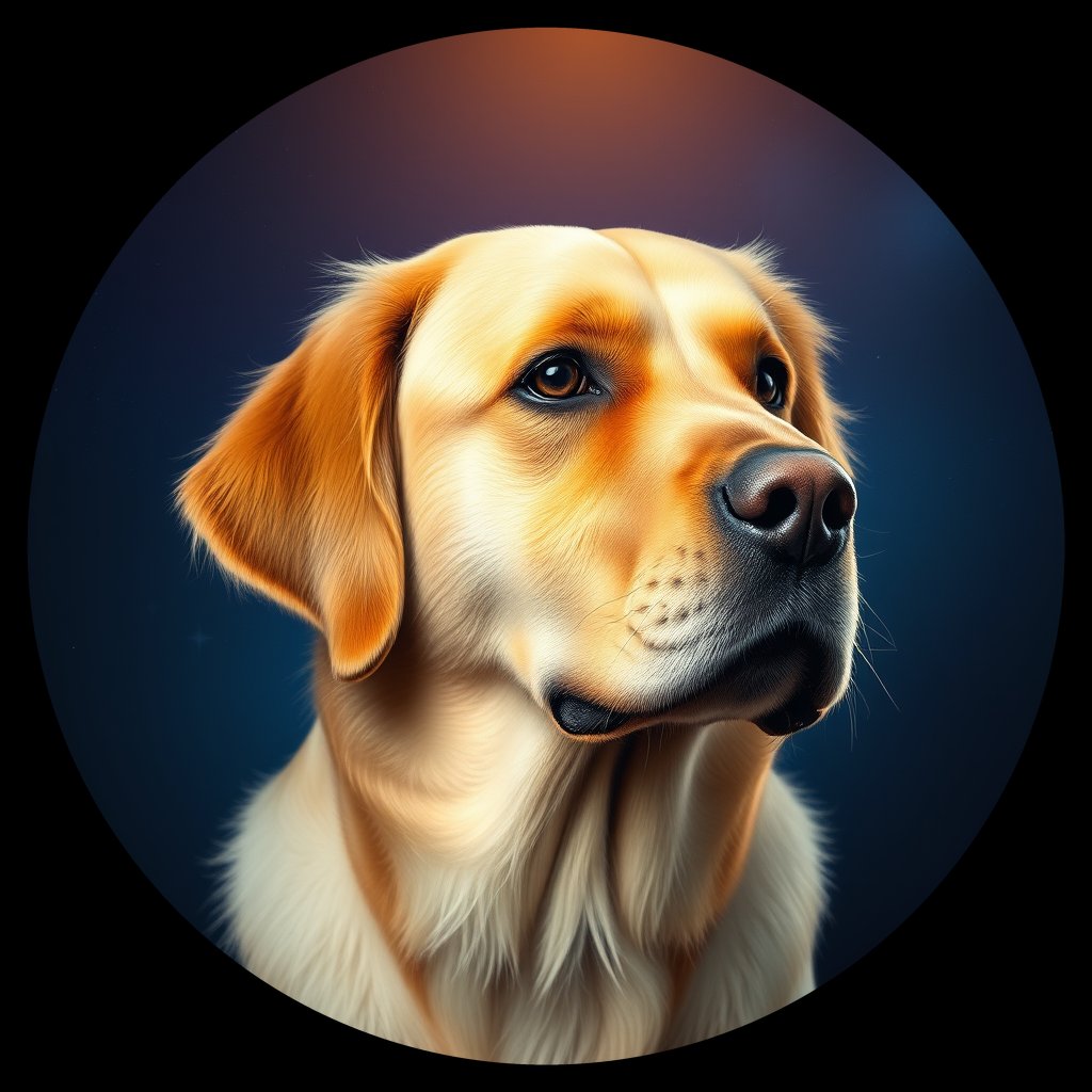 Cosmic medallion portrait of GRLS_grls575BHNJJ, a Golden Retriever