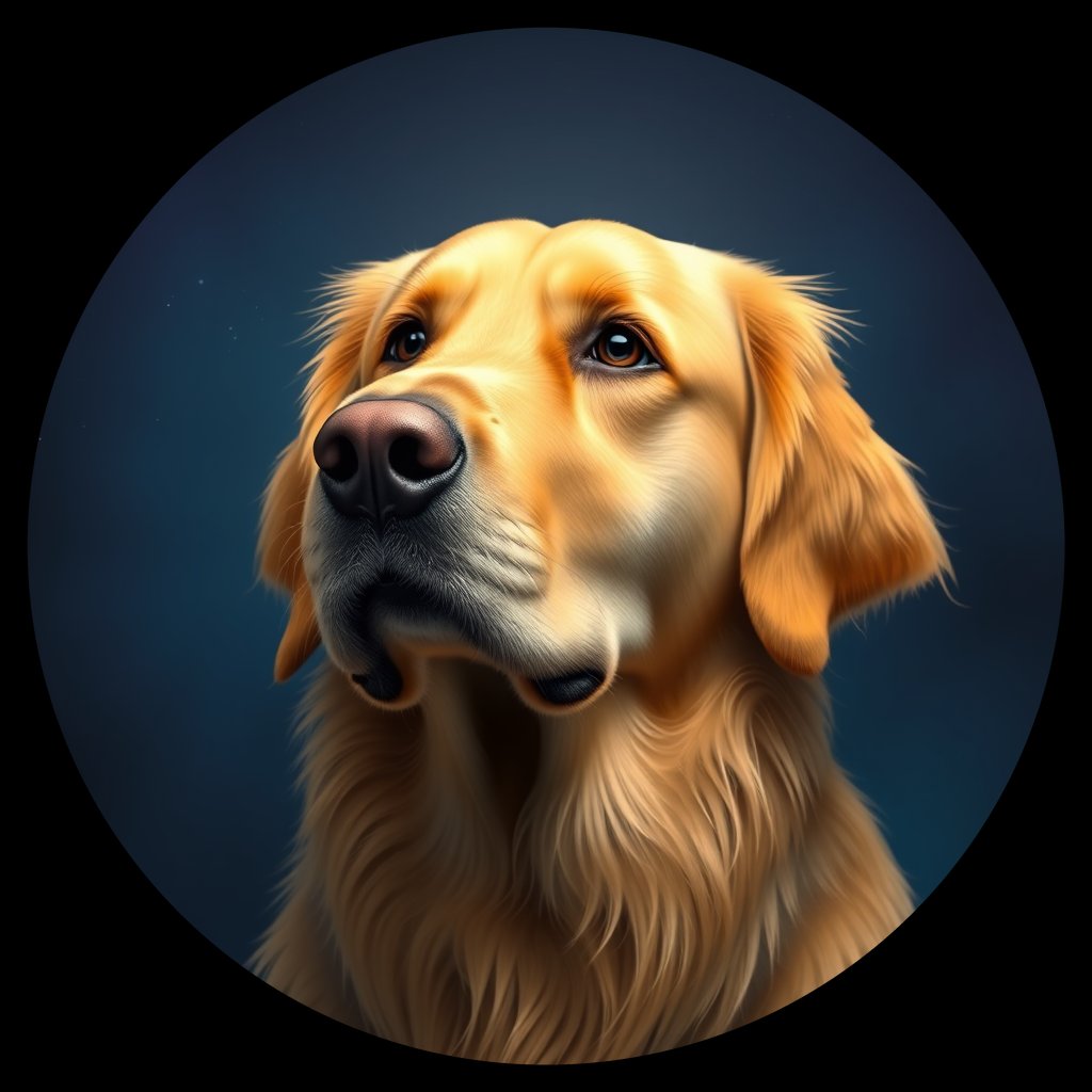 Cosmic medallion portrait of GRLS_grls57OM3AA, a Golden Retriever