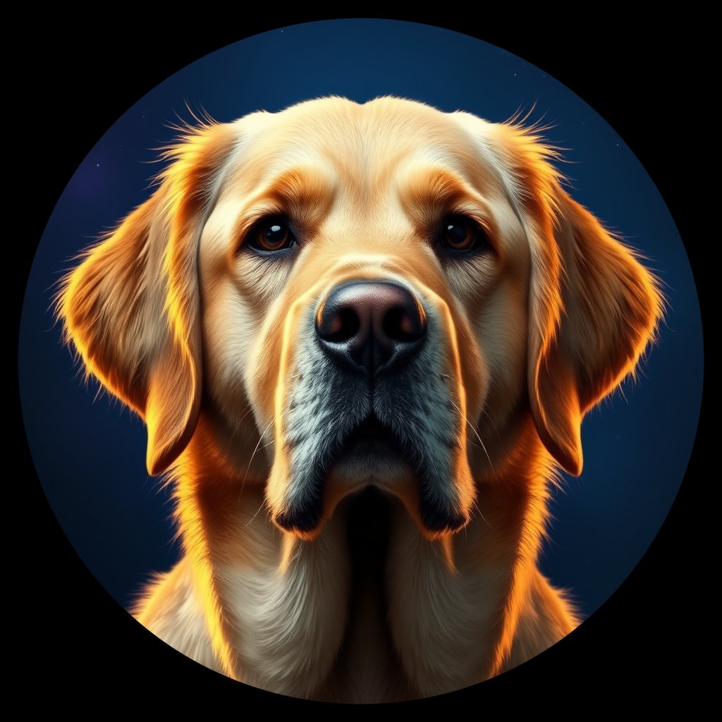 Cosmic medallion portrait of GRLS_grls59085811, a Golden Retriever