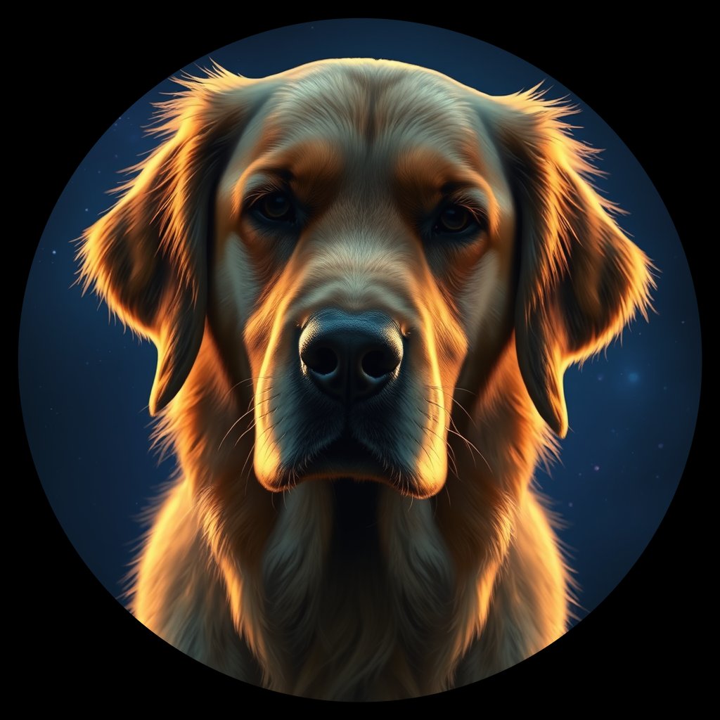 Cosmic medallion portrait of GRLS_grls59G471TT, a Golden Retriever