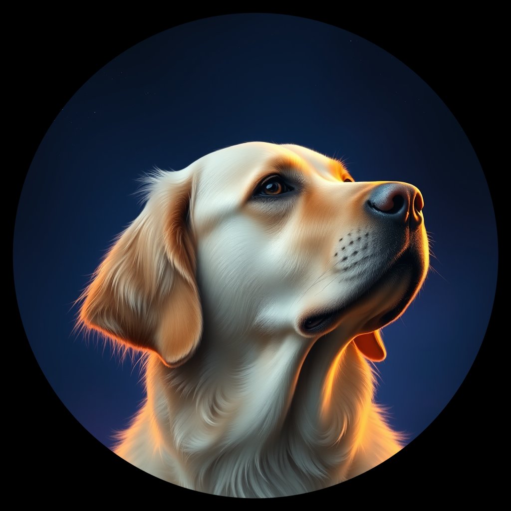 Cosmic medallion portrait of GRLS_grls59HBPYNN, a Golden Retriever