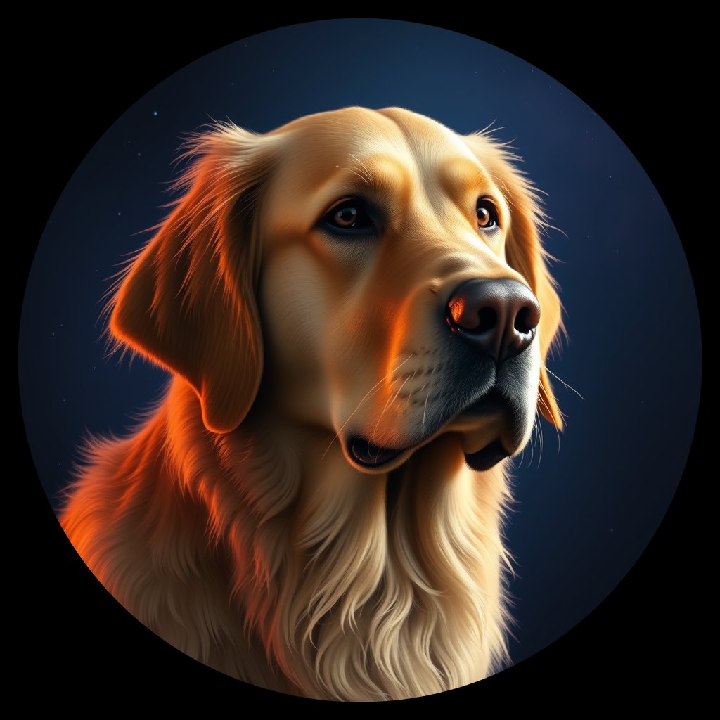 Cosmic medallion portrait of GRLS_grls59NQ2KXX, a Golden Retriever