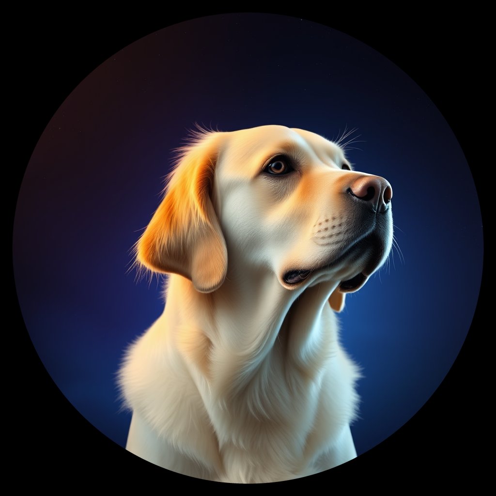 Cosmic medallion portrait of GRLS_grls5AQUAWSS, a Golden Retriever