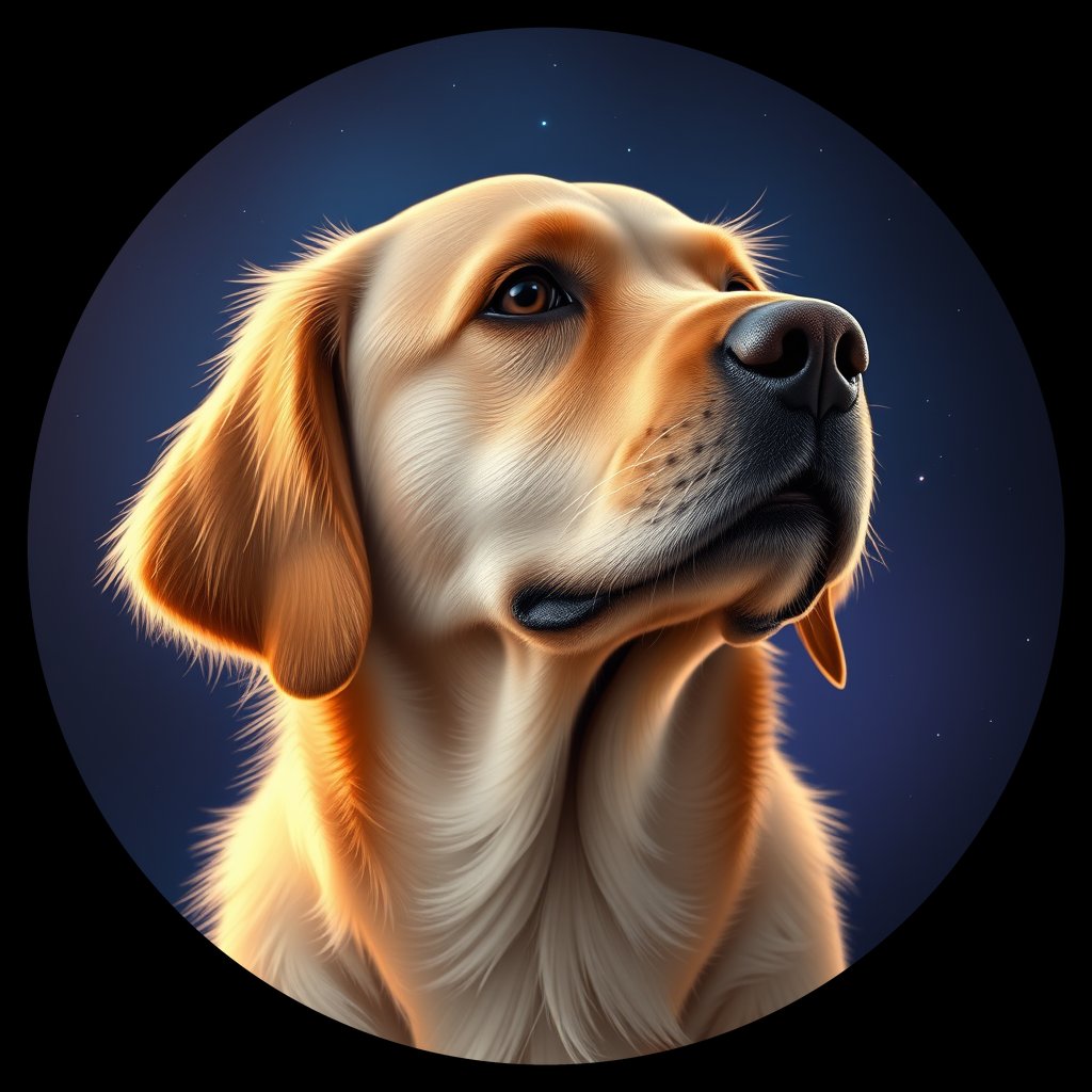 Cosmic medallion portrait of GRLS_grls5B72AE22, a Golden Retriever