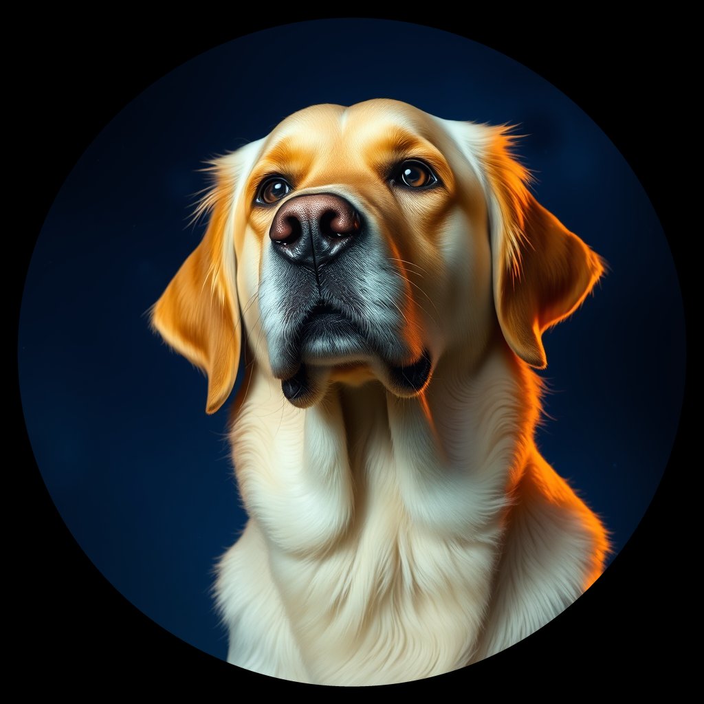 Cosmic medallion portrait of GRLS_grls5BABNOXX, a Golden Retriever