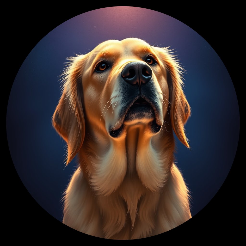 Cosmic medallion portrait of GRLS_grls5DPKIITT, a Golden Retriever