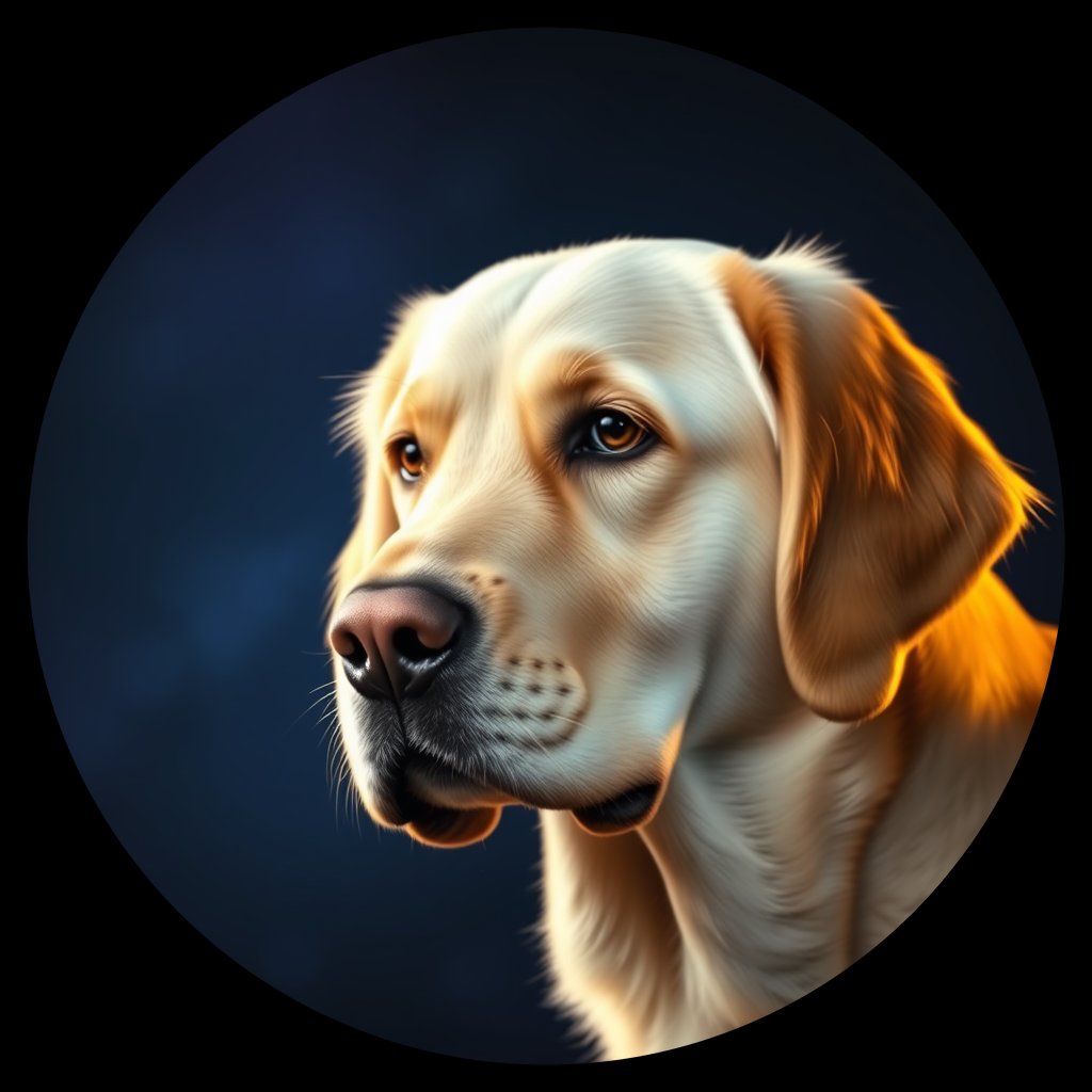 Cosmic medallion portrait of GRLS_grls5EAENJGG, a Golden Retriever
