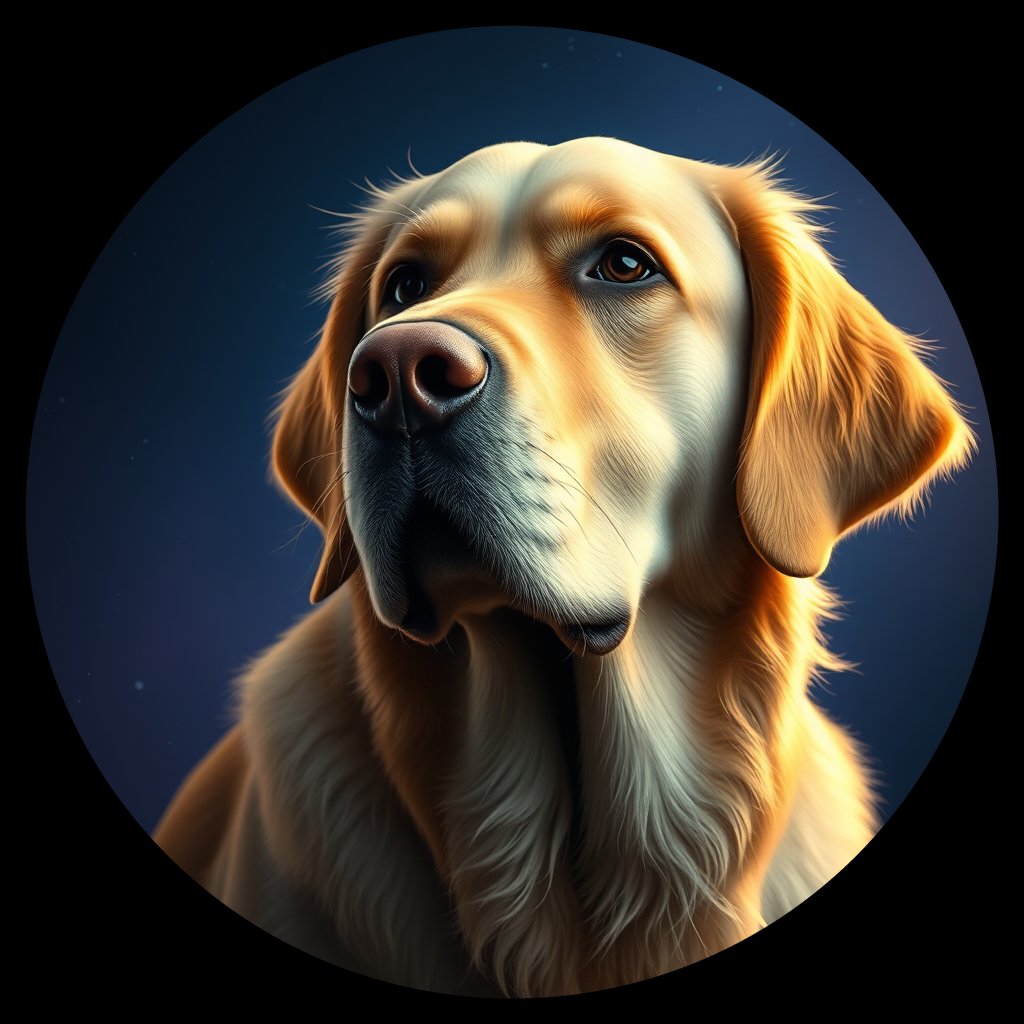 Cosmic medallion portrait of GRLS_grls5EIKG100, a Golden Retriever