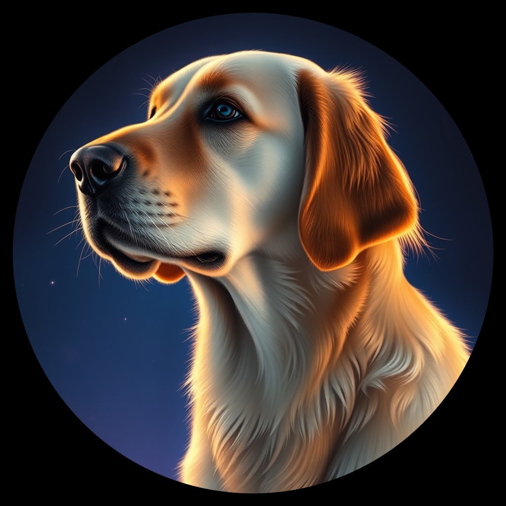 Cosmic medallion portrait of GRLS_grls5EO4FJ44, a Golden Retriever