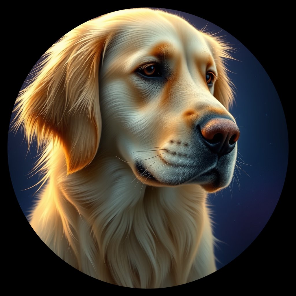 Cosmic medallion portrait of GRLS_grls5FQQCVEE, a Golden Retriever