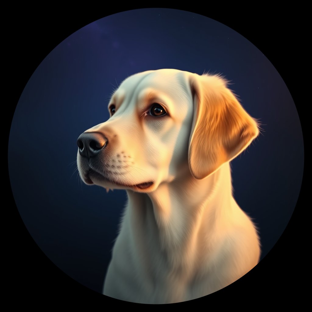 Cosmic medallion portrait of GRLS_grls5FYRTNEE, a Golden Retriever