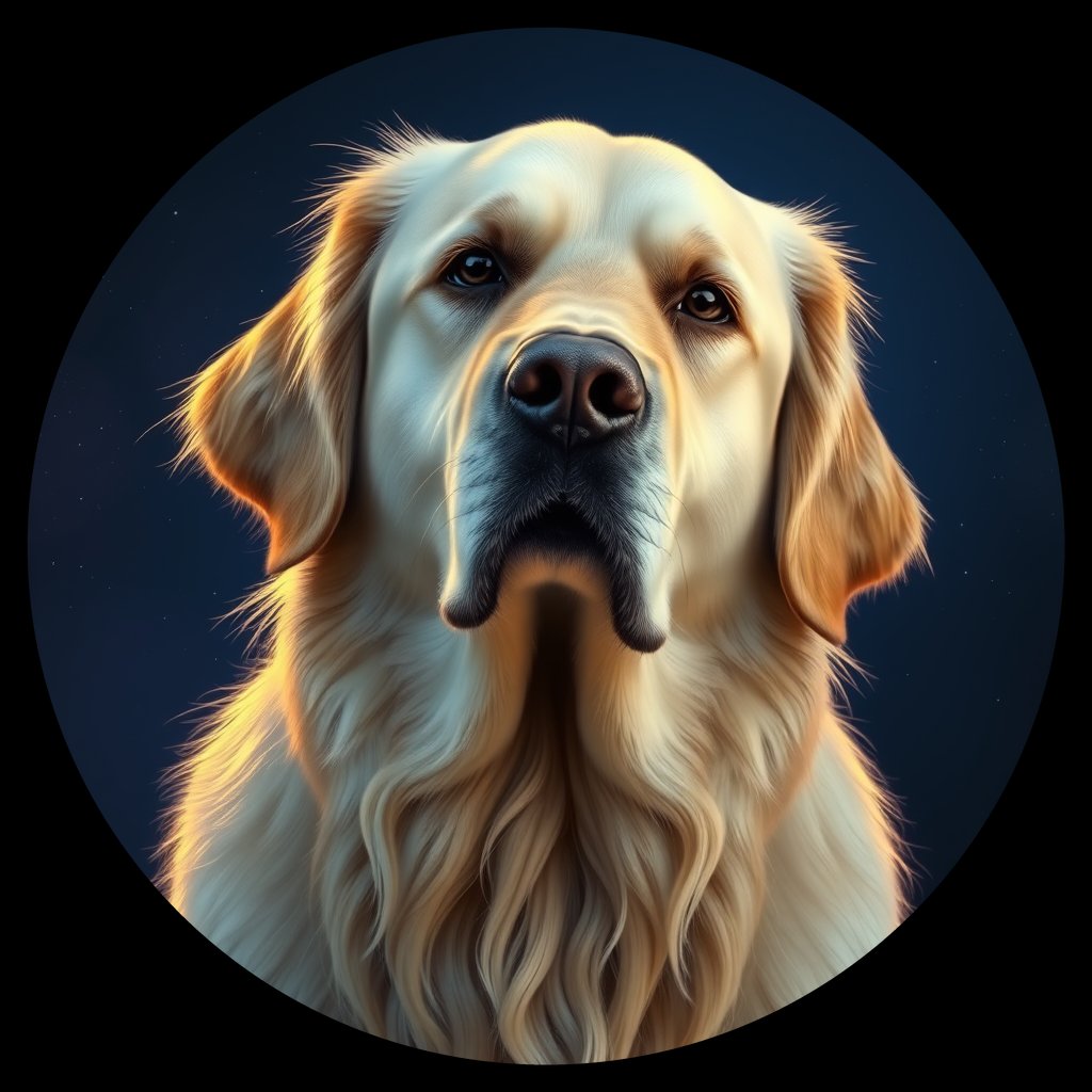 Cosmic medallion portrait of GRLS_grls5HAH0JWW, a Golden Retriever