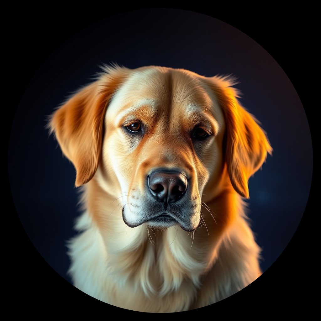 Cosmic medallion portrait of GRLS_grls5HZ84SHH, a Golden Retriever