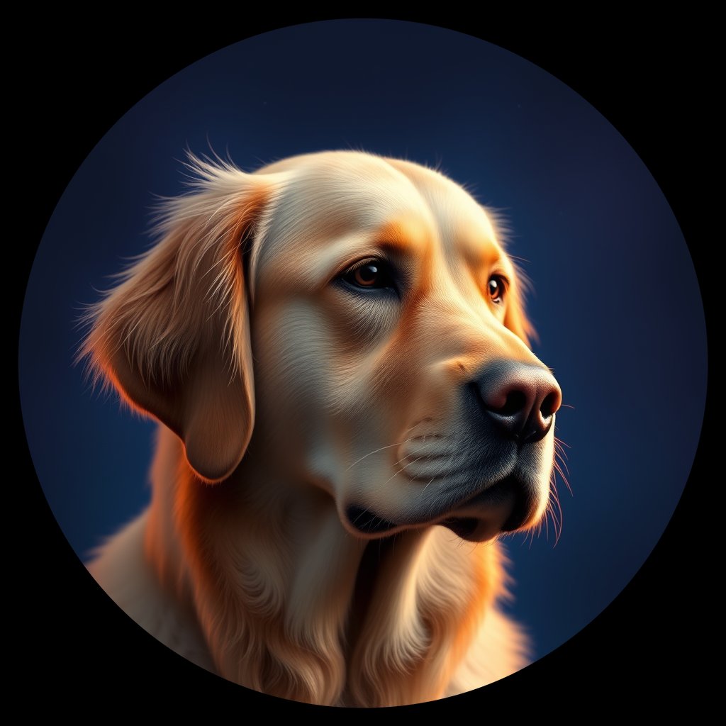 Cosmic medallion portrait of GRLS_grls5I2EVV77, a Golden Retriever