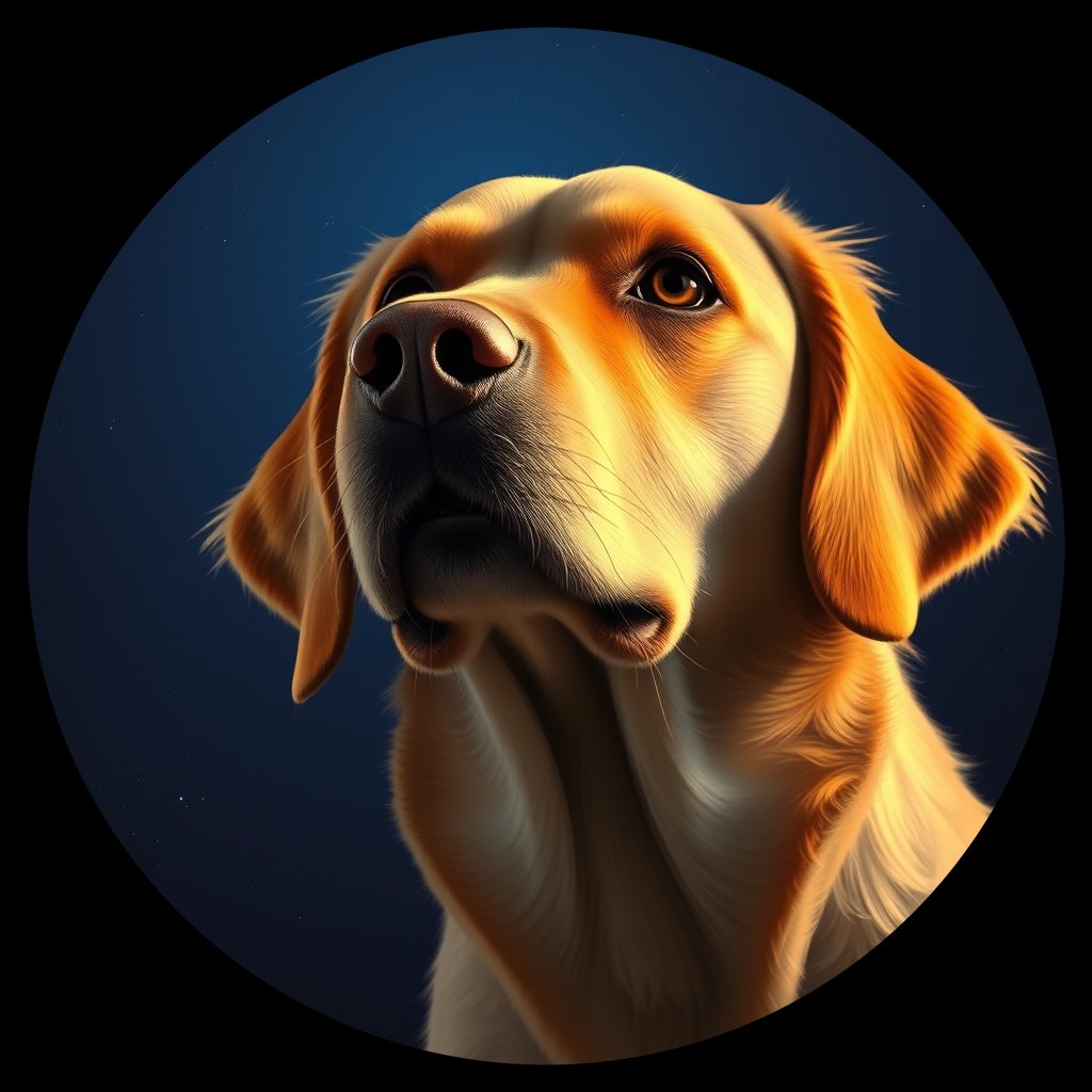 Cosmic medallion portrait of GRLS_grls5I3MV99, a Golden Retriever
