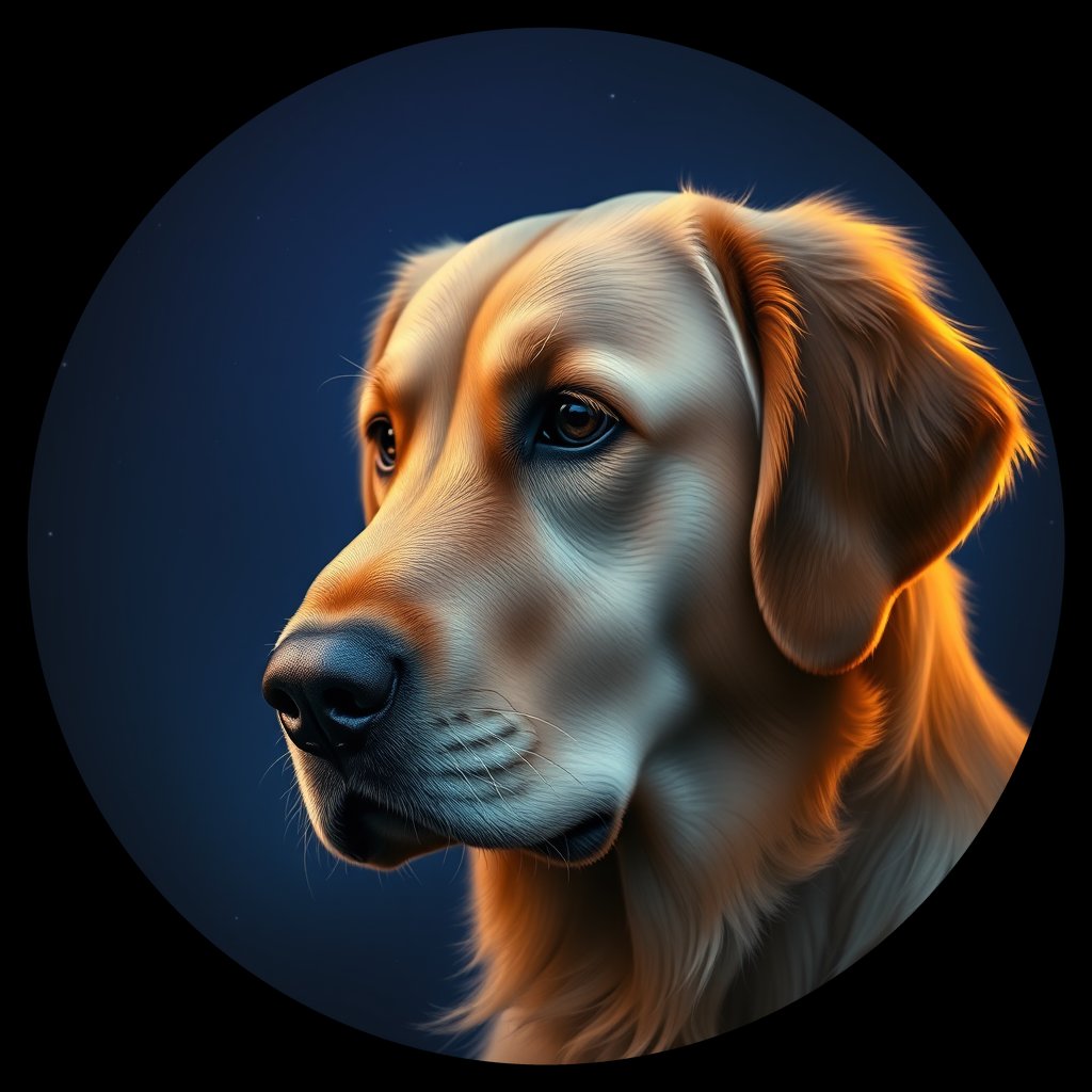 Cosmic medallion portrait of GRLS_grls5IG7YDYY, a Golden Retriever