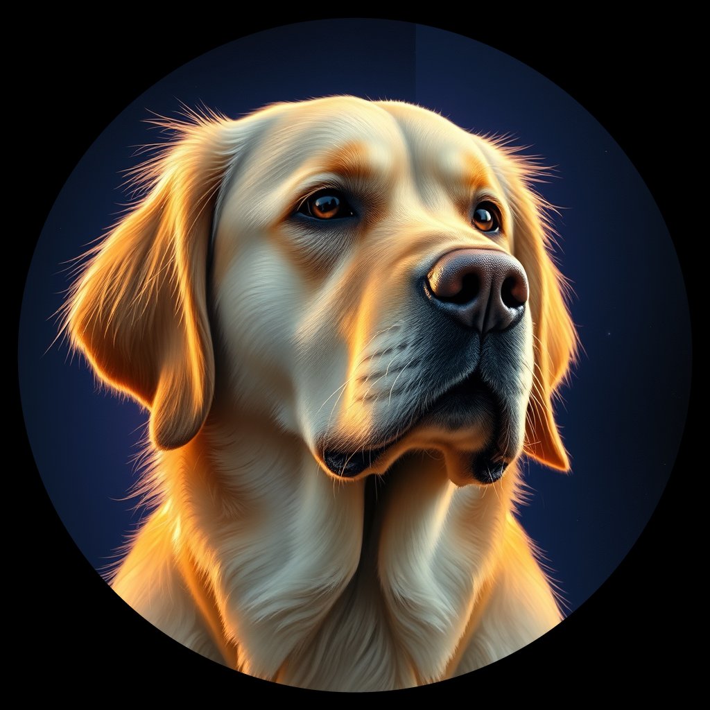 Cosmic medallion portrait of GRLS_grls5JAZJOUU, a Golden Retriever