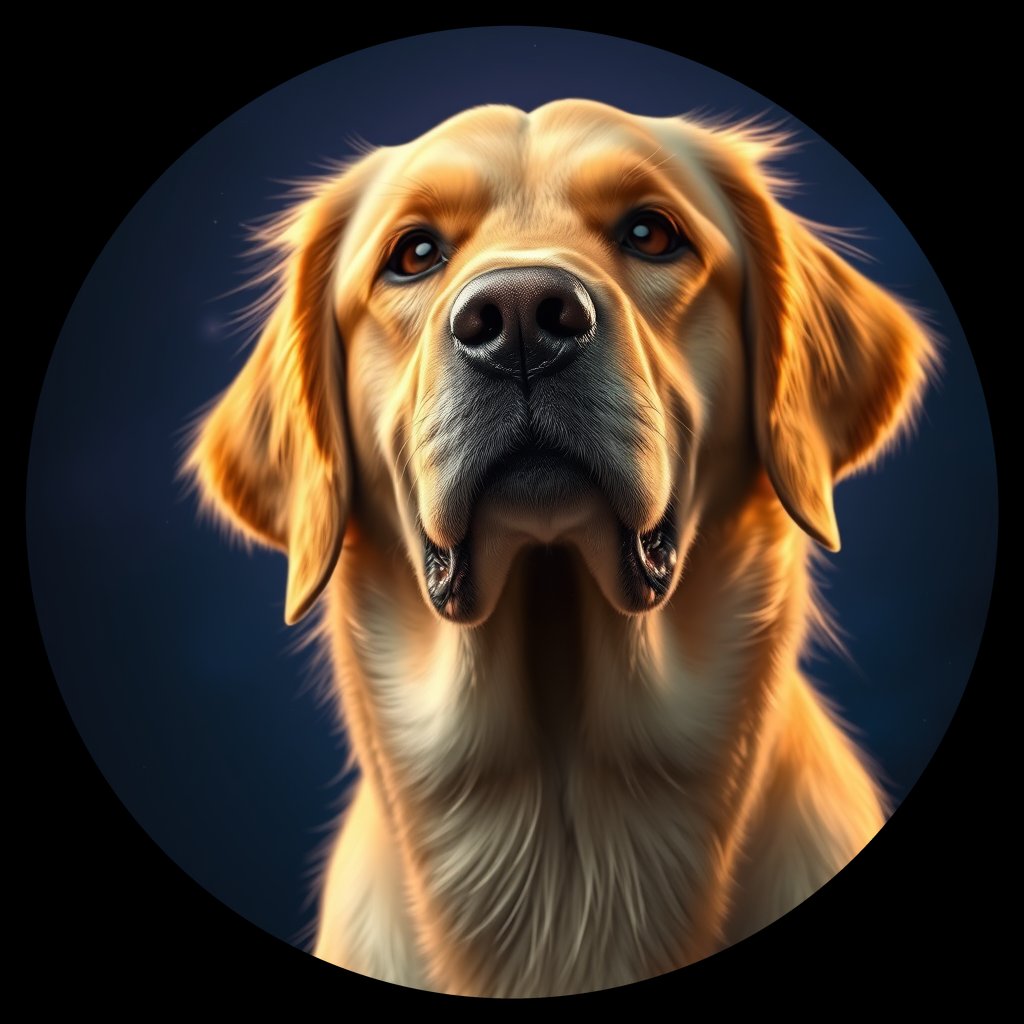 Cosmic medallion portrait of GRLS_grls5JFZ2JII, a Golden Retriever