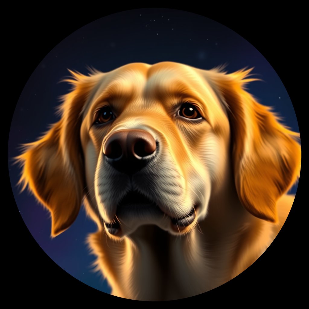 Cosmic medallion portrait of GRLS_grls5JU4OLUU, a Golden Retriever