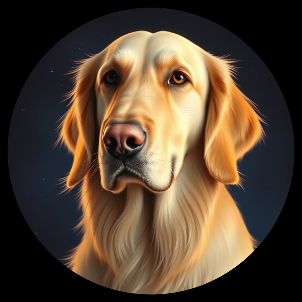 Cosmic medallion portrait of GRLS_grls5JZQZUOO, a Golden Retriever