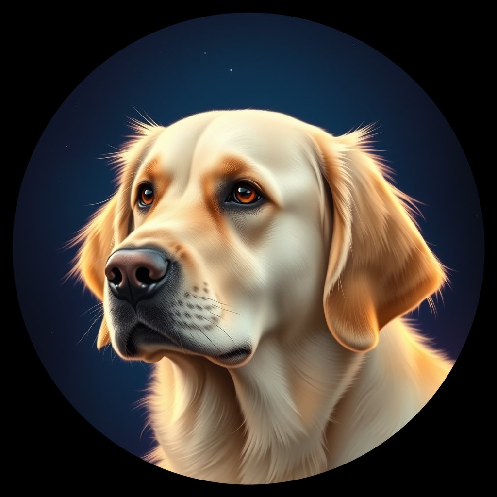Cosmic medallion portrait of GRLS_grls5K0U4OFF, a Golden Retriever