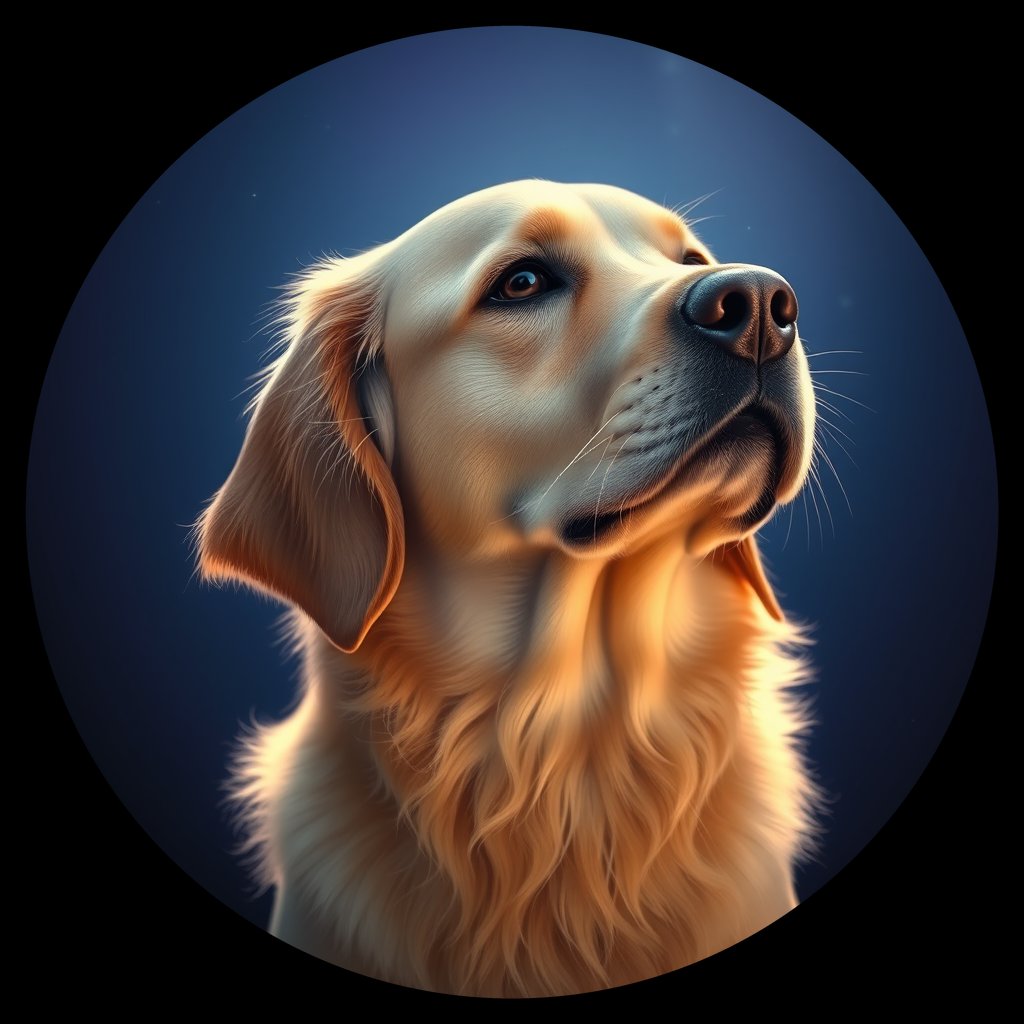 Cosmic medallion portrait of GRLS_grls5KFD0PNN, a Golden Retriever