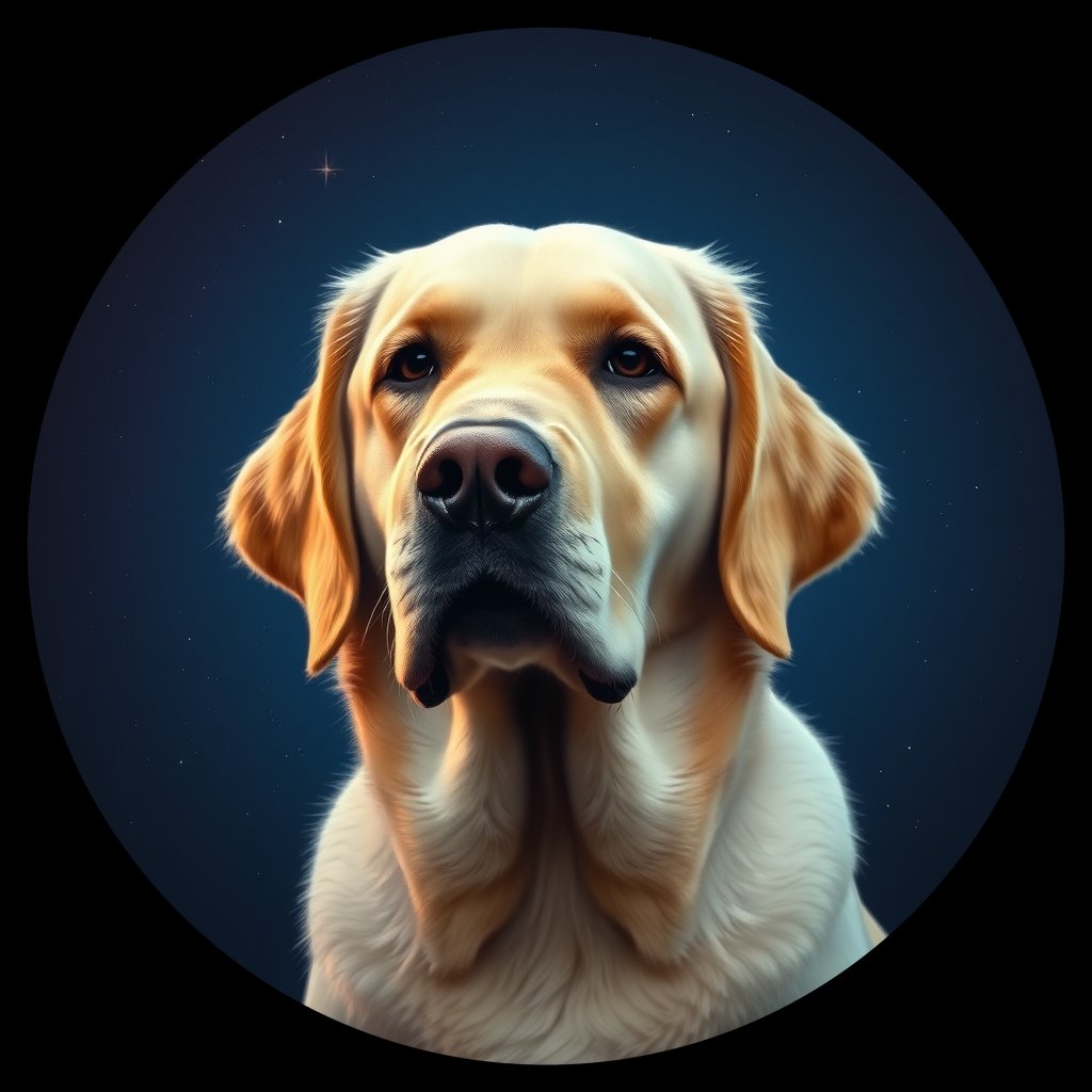 Cosmic medallion portrait of GRLS_grls5KPMMUCC, a Golden Retriever