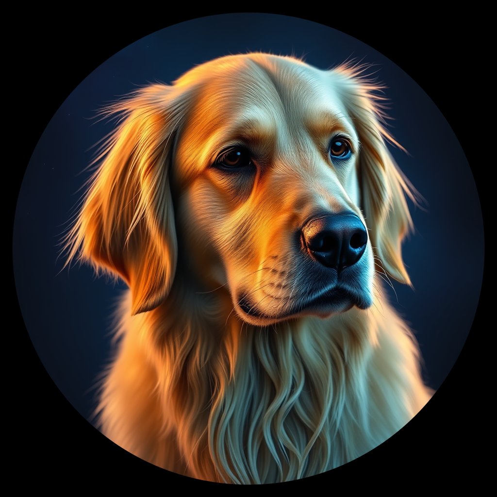 Cosmic medallion portrait of GRLS_grls5Q8YPTEE, a Golden Retriever