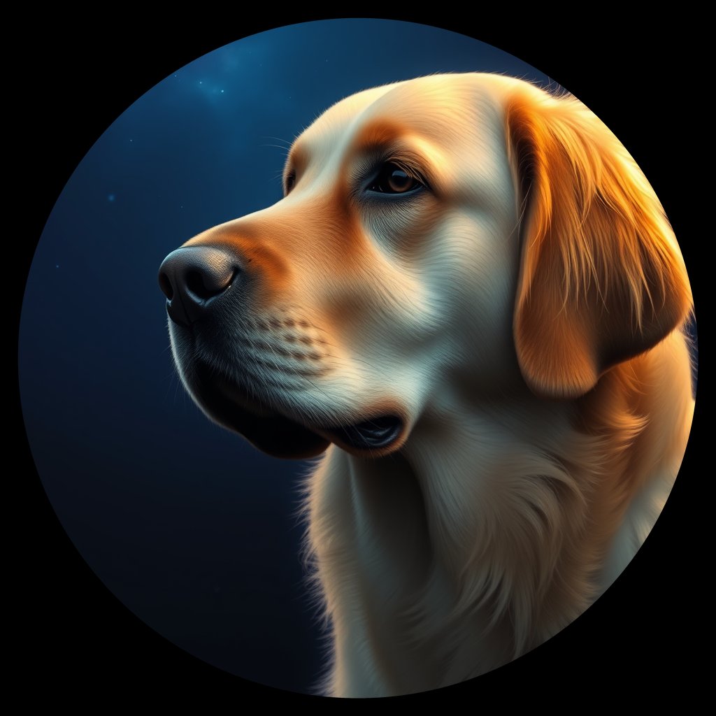 Cosmic medallion portrait of GRLS_grls5QUADJVV, a Golden Retriever