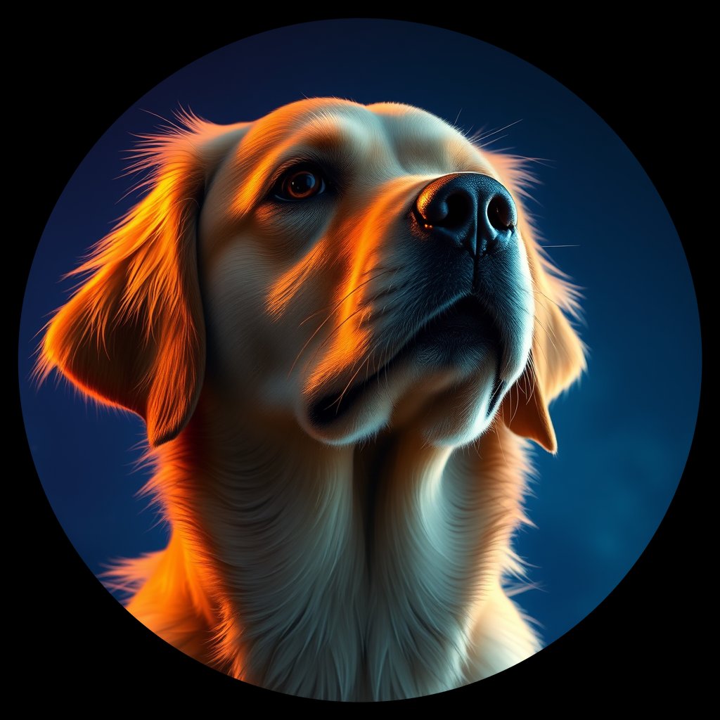 Cosmic medallion portrait of GRLS_grls5R6O5YQQ, a Golden Retriever