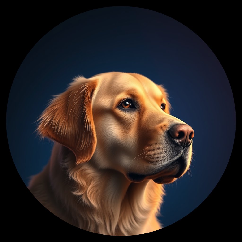 Cosmic medallion portrait of GRLS_grls5RGYBXYY, a Golden Retriever