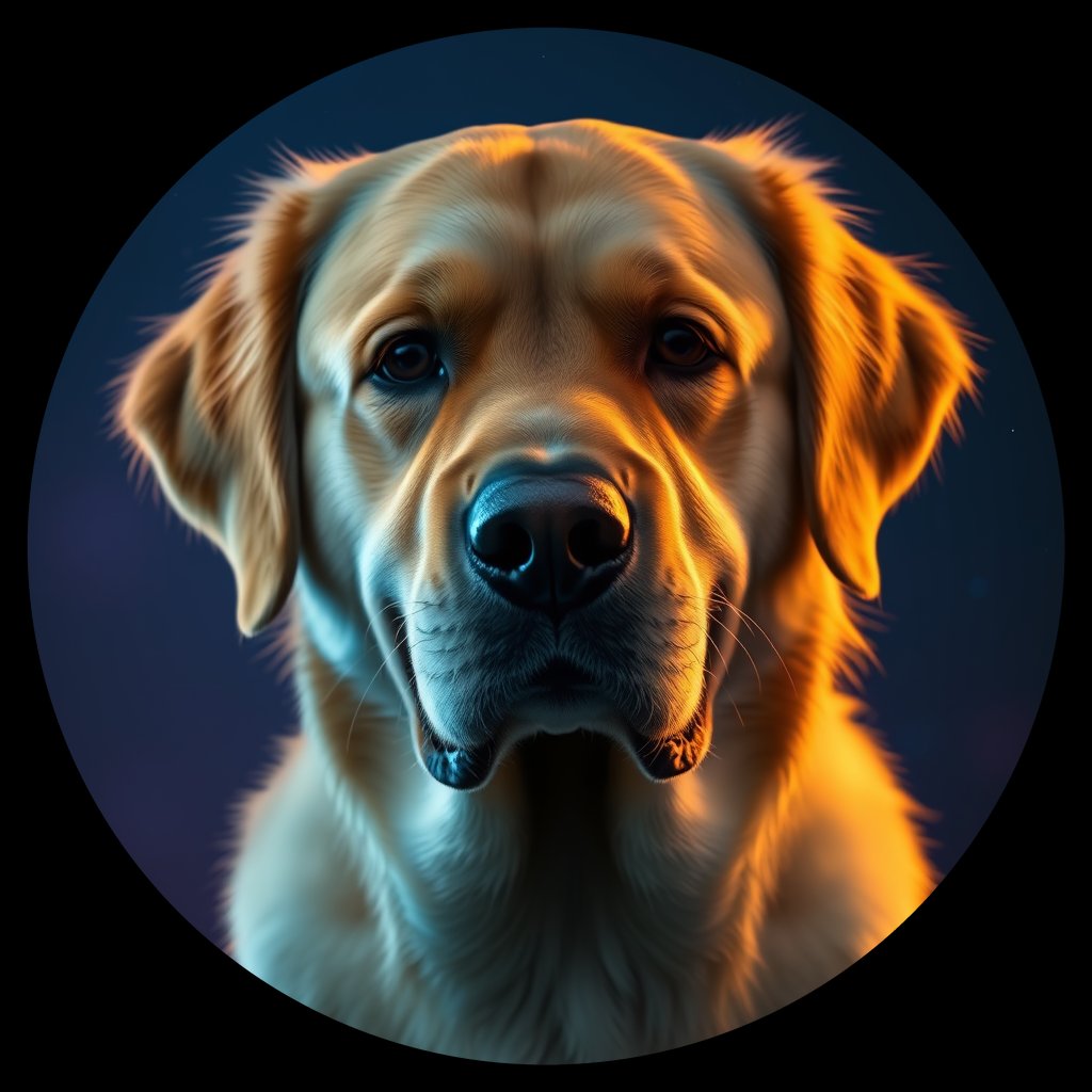Cosmic medallion portrait of GRLS_grls5SCT2RNN, a Golden Retriever