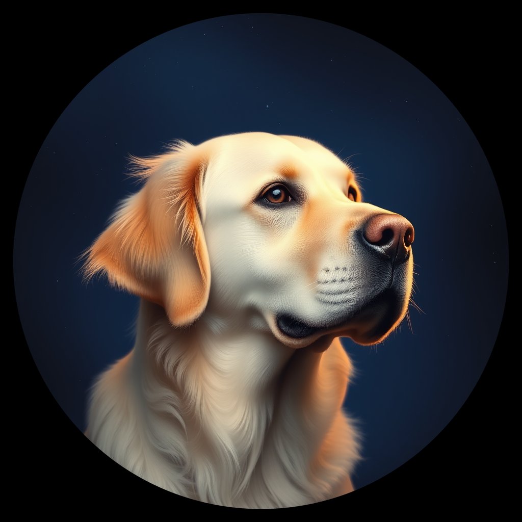 Cosmic medallion portrait of GRLS_grls5SG3S9BB, a Golden Retriever