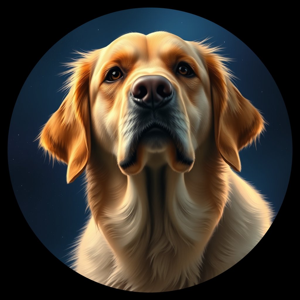 Cosmic medallion portrait of GRLS_grls5TTBTYY, a Golden Retriever
