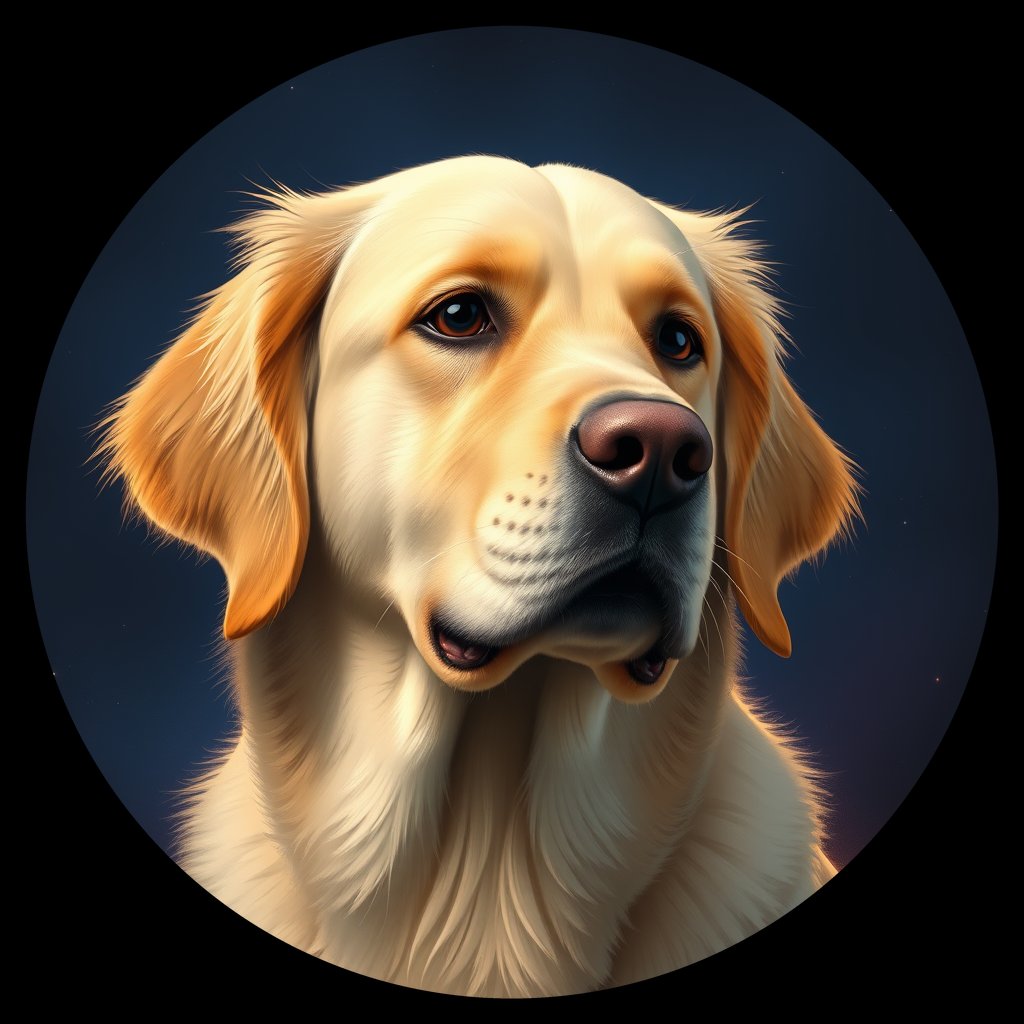 Cosmic medallion portrait of GRLS_grls5UBCFJUU, a Golden Retriever