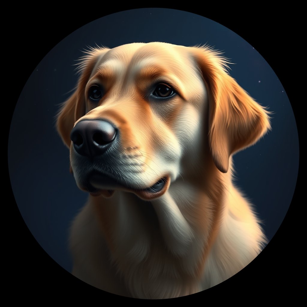 Cosmic medallion portrait of GRLS_grls5UFJI44, a Golden Retriever