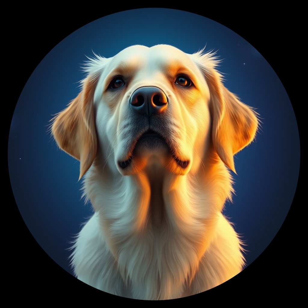 Cosmic medallion portrait of GRLS_grls5V8XKYGG, a Golden Retriever