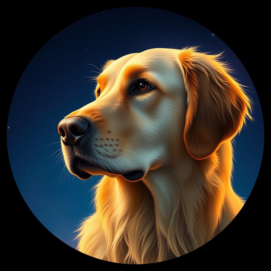 Cosmic medallion portrait of GRLS_grls5WX99411, a Golden Retriever