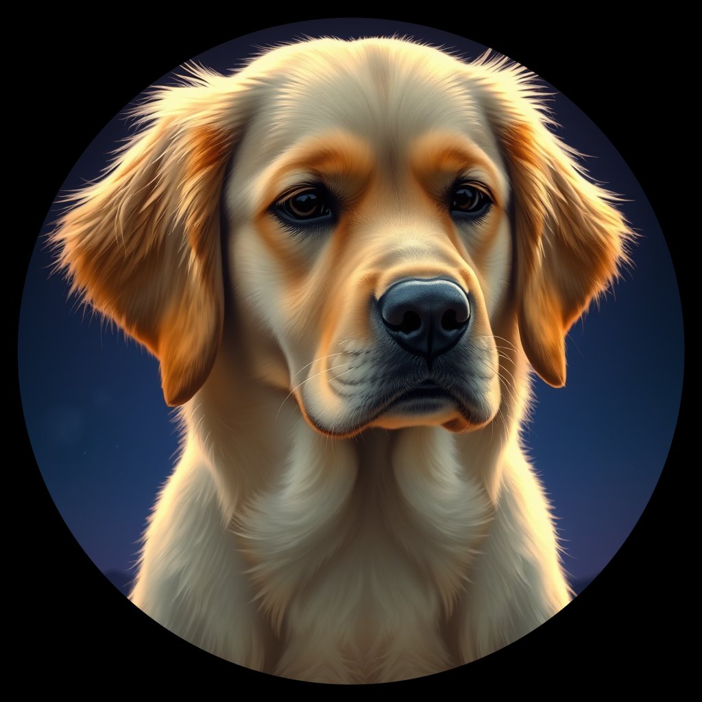 Cosmic medallion portrait of GRLS_grls5XHD544, a Golden Retriever