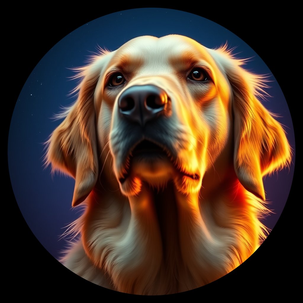 Cosmic medallion portrait of GRLS_grls5XSBITZZ, a Golden Retriever