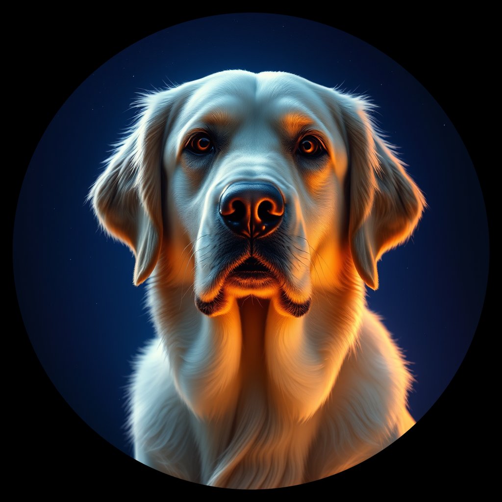 Cosmic medallion portrait of GRLS_grls5YLH52RR, a Golden Retriever